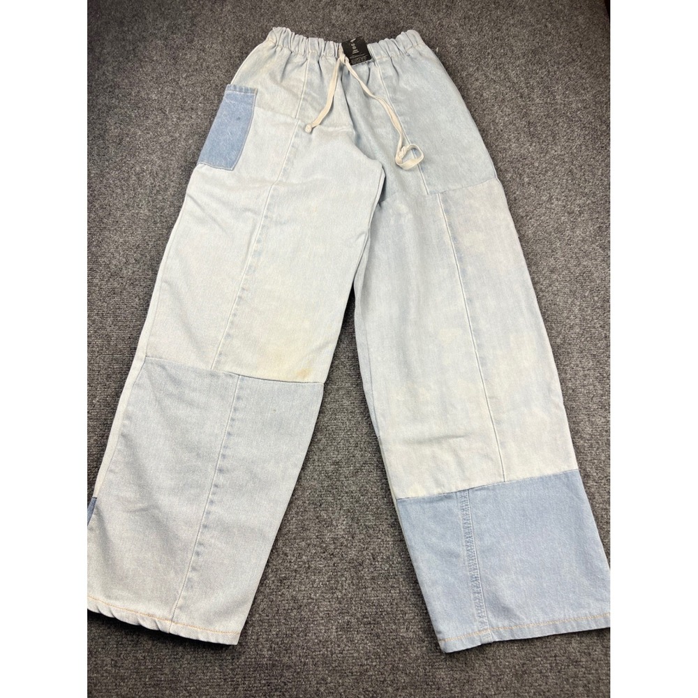 Patchwork Wide Leg Denim Pants Urban‎ Renewal Reworked Drawstring Streetwear S/M